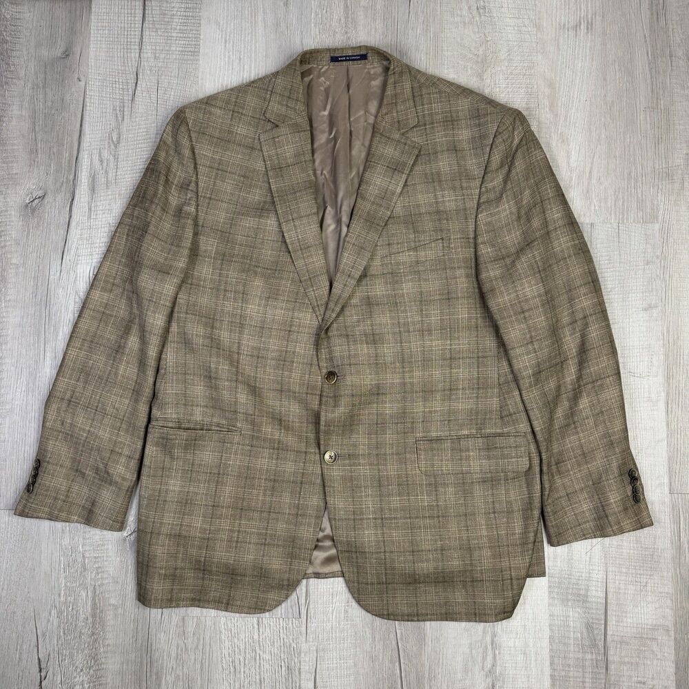 Ing Loro Piana Sport Coat Mens 46R Brown Beige Plaid Jacket Wool Blazer Linen N